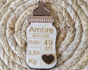 Birth announcement in wood or birth wall decoration, Sign, Engraved wooden birth plaque, square wooden birth panel