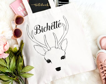 Tote bag personnalisable  bichette ! Sac shopping blanc ou rose ! idée cadeau Bichette