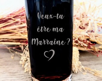 verre gravé personnalisé Demande parrain ou marraine ! idée cadeau veux-tu être ma marraine, veux-tu être mon parrain ? plusieurs modèles