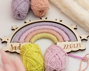 Wooden child's room decoration, Wooden rainbow, Personalized wooden rainbow craft kit, wool threads included, DIY gifts