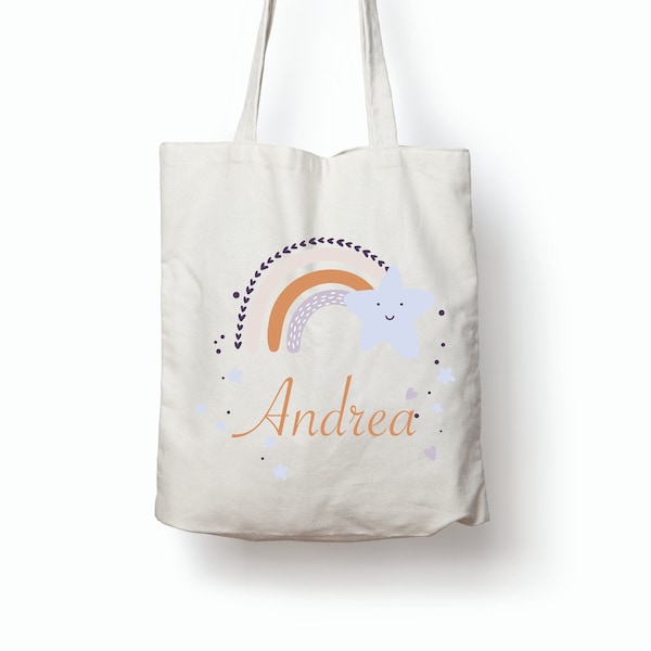 Tote bag personnalisable  Arc en ciel et son étoile : personnalisé avec le prénom de votre choix Sac à doudou