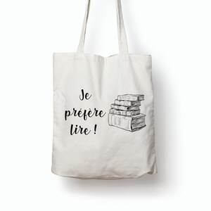 Tote bag personnalisable je préfère lire, idée cadeau fan de lecture roman