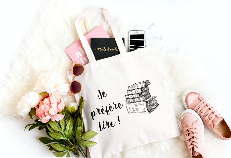 Tote bag personnalisable je préfère lire, idée cadeau fan de lecture roman