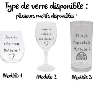 verre gravé personnalisé Demande parrain ou marraine idée cadeau veux-tu être ma marraine, veux-tu être mon parrain plusieurs modèles image 4