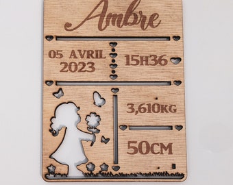 Pancarte naissance, Plaque en bois gravée naissance, souvenir maternité, cadeau nouveau-né, faire part naissance