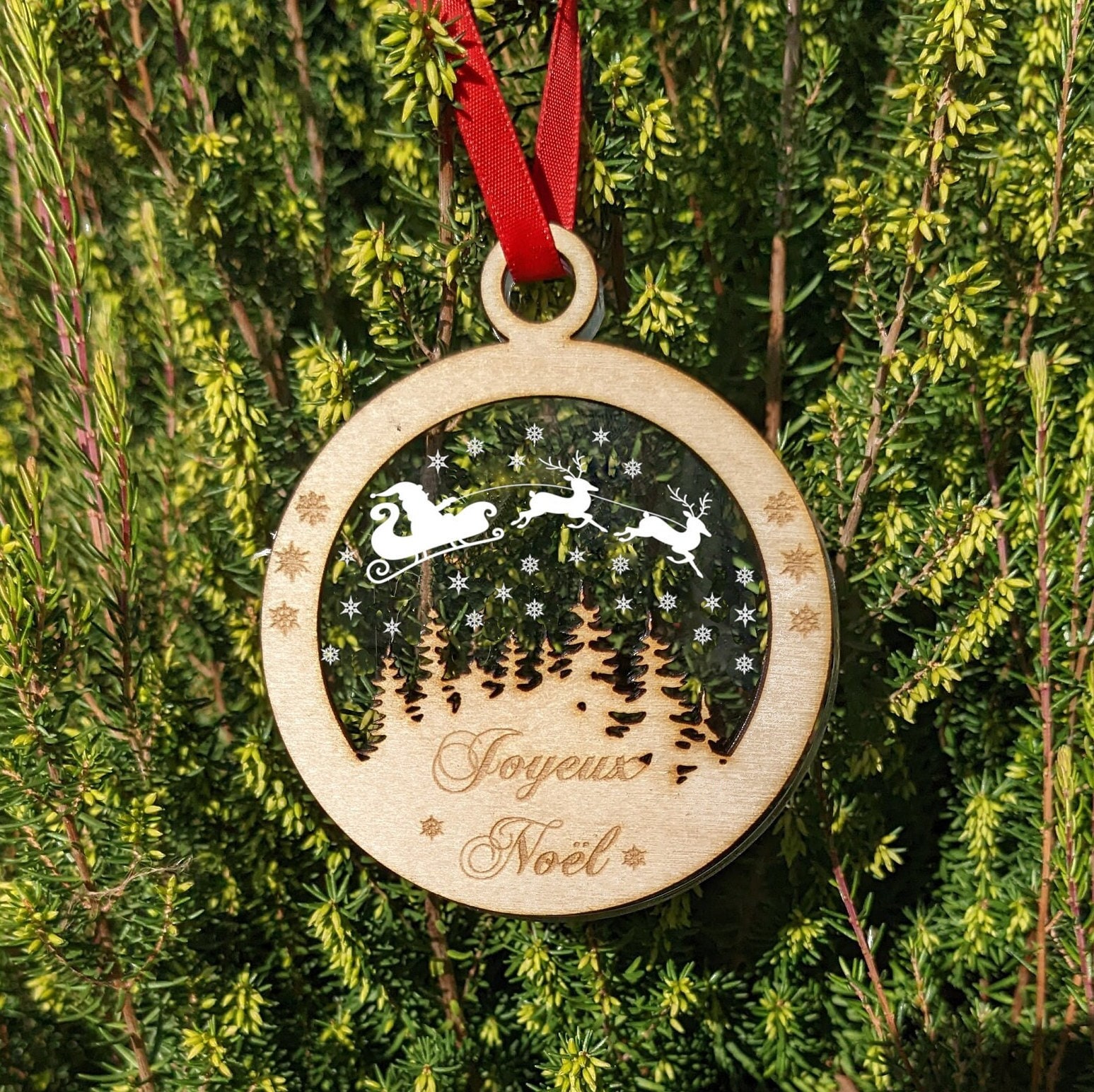 Custom Name Christmas Ornament Wood And Transparent Acrylic Ball