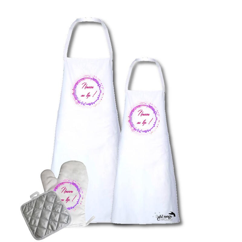 Tablier de Cuisine Personnalisé Nounou, Gant et Manique - Kit Cadeau Pour Assistante Maternelle, Nou