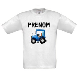 Personalized children's vehicle t-shirt: Tractor and backhoe loader Several models and sizes available Tracteur bleu