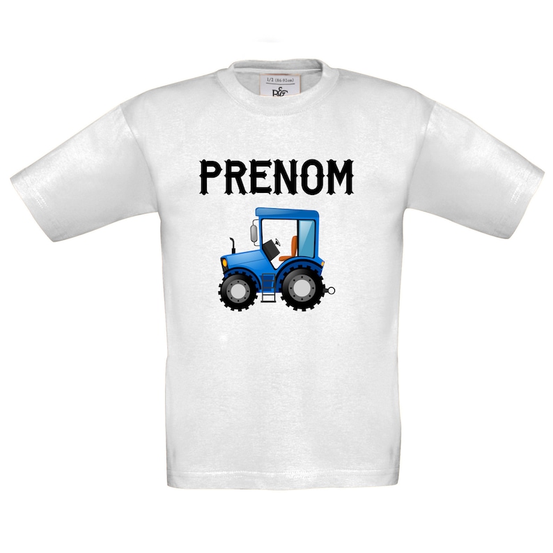 Personalized children's vehicle t-shirt: Tractor and backhoe loader Several models and sizes available Tracteur bleu