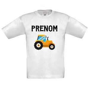 Personalized children's vehicle t-shirt: Tractor and backhoe loader Several models and sizes available Tracteur jaune