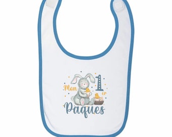 Bavoir bébé personnalisé avec son prénom pour Pâques, cadeau personnalisé pour Pâques avec notre bavoir en coton et polyester pour bébé