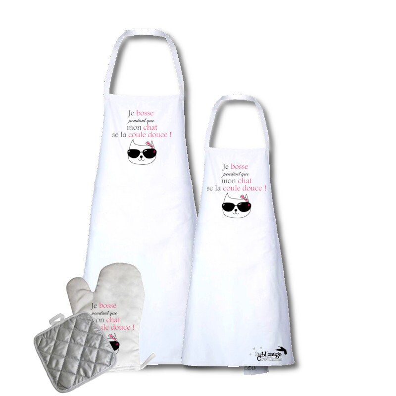 Tablier Personnalisé Chat, Gant et Manique Chat