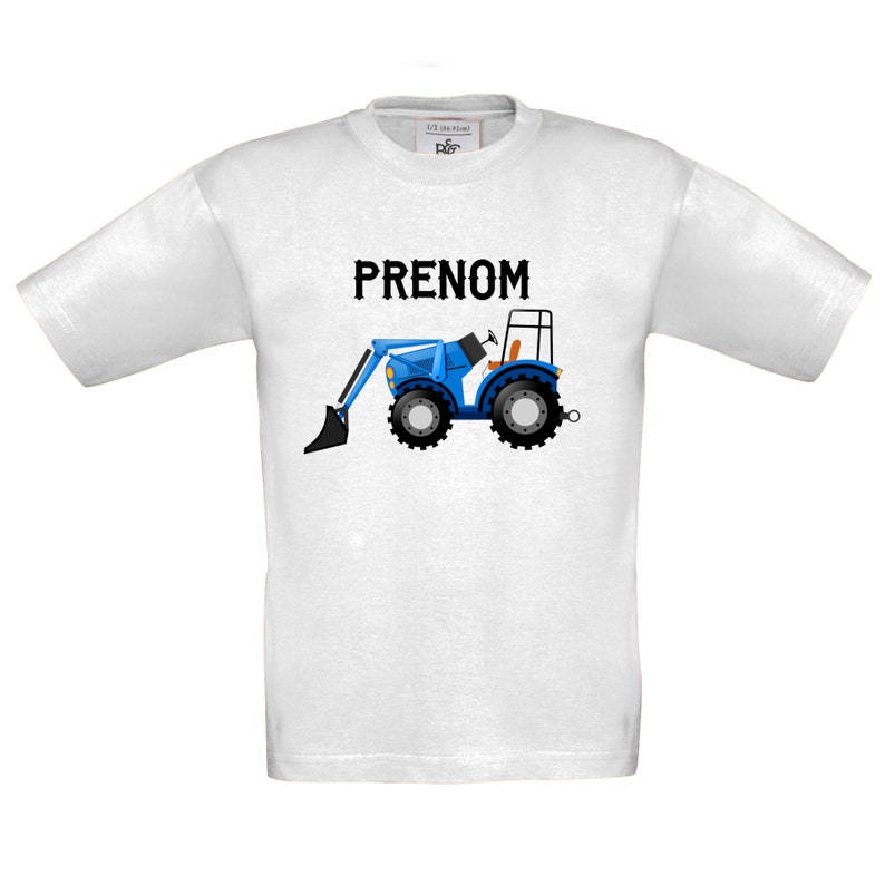 Personalized children's vehicle t-shirt: Tractor and backhoe loader Several models and sizes available Tractopelle bleu