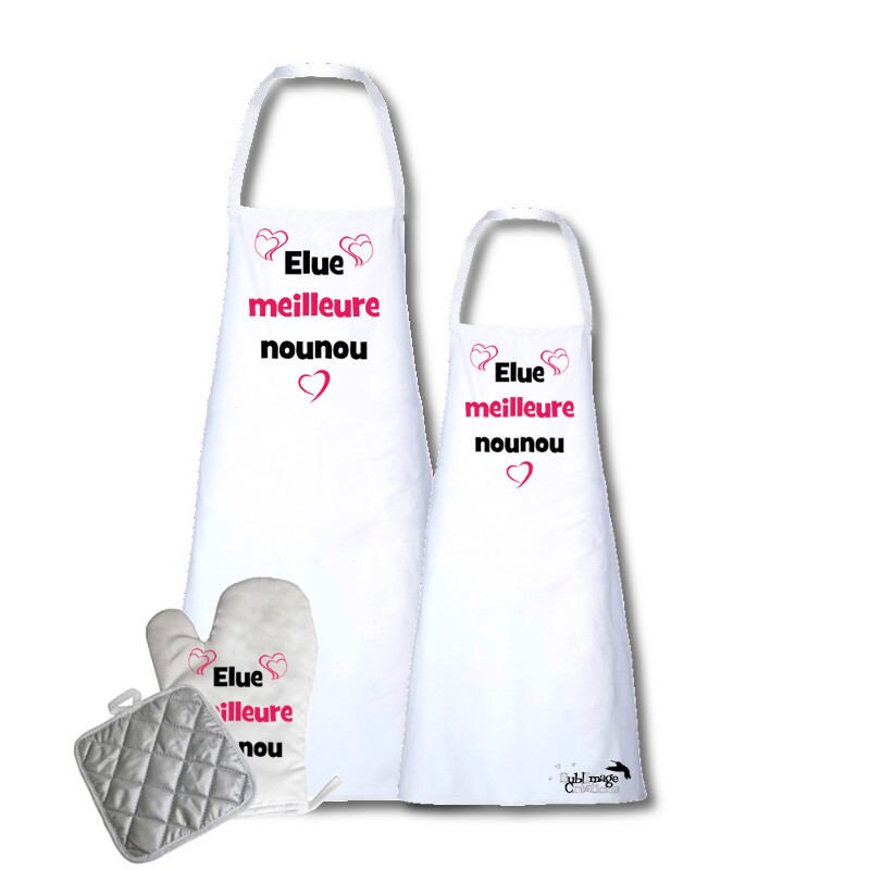 Tablier de Cuisine, Gant et Manique - Kit Cuisine Original Personnalisable Nounou, Cadeau, Assistant