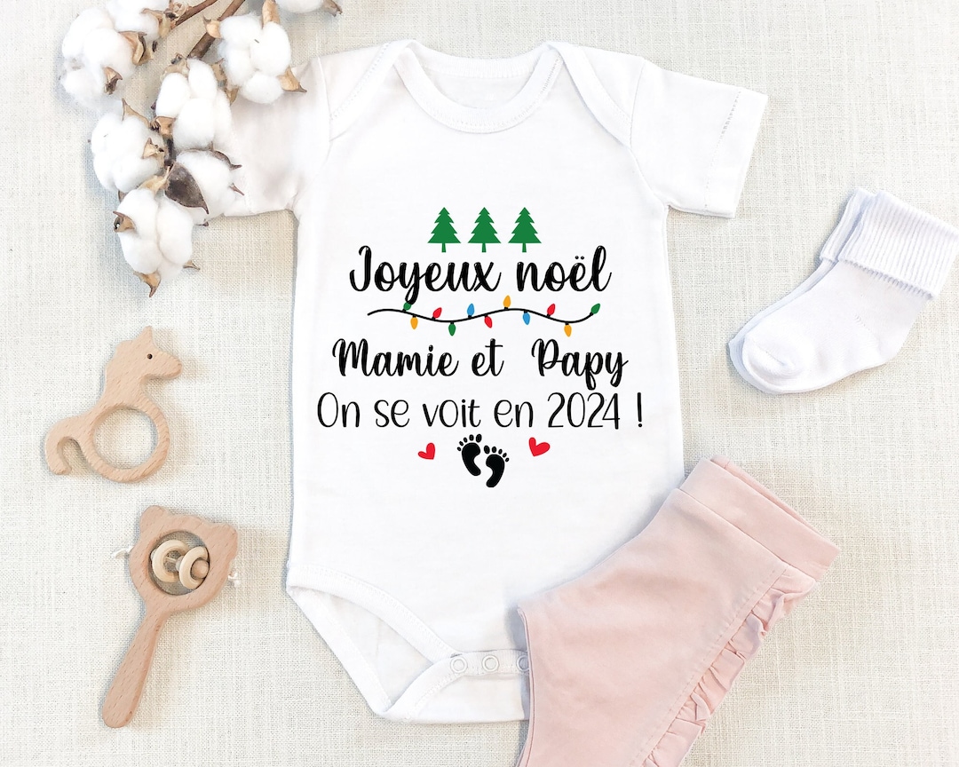 Body Bébé Coton 100% « J'arrive Chez Papi Mamie » - Message Personnalisé Annonce Grossesse - Taille 0-3 Mois - Imprimé En France