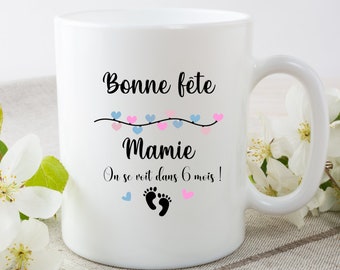 Mug personnalisé annonce grossesse, futur bébé cadeau fête des mamies, papy, tata, tonton...