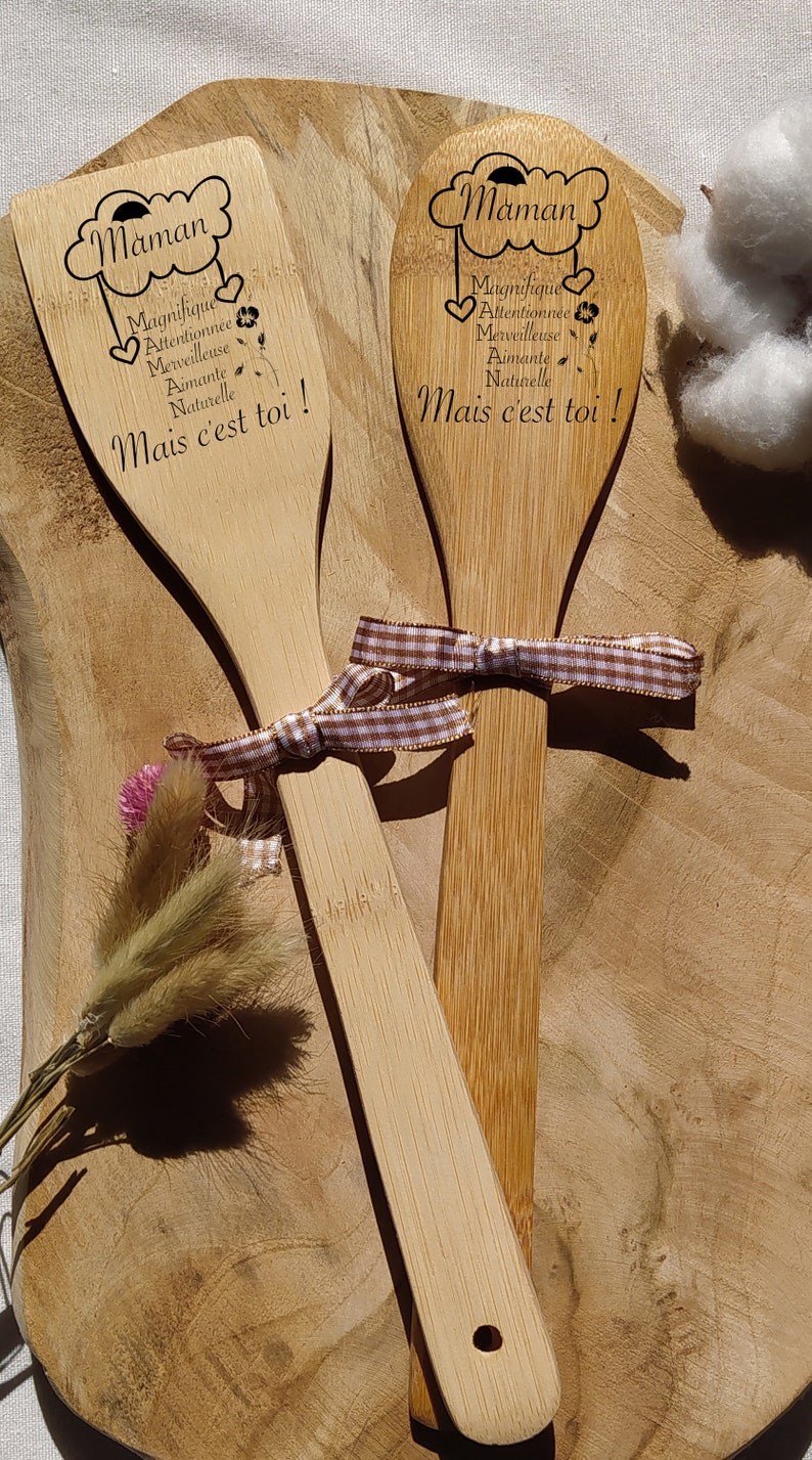 Cuillère en bois personnalisée de cuisine, Spatule de cuisine Personnalisée Cadeau personnalisé Fête des mères image 7