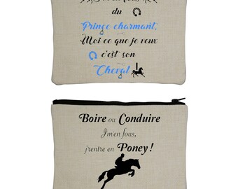 Jolie pochette personnalisée cheval ! idée cadeau humour, fan d'équitation, plusieurs modèles disponible !