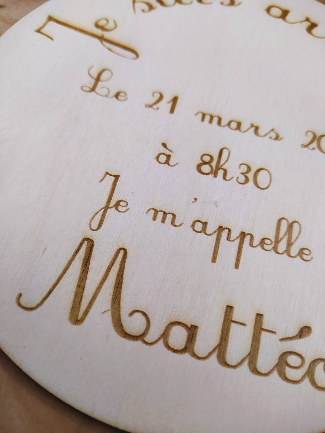 Plaque De Naissance Personnalisée En Bois Gravée - Prénom, Date, Poids Bébé - Accessoire Photo - Cadeau Nouveau-Né