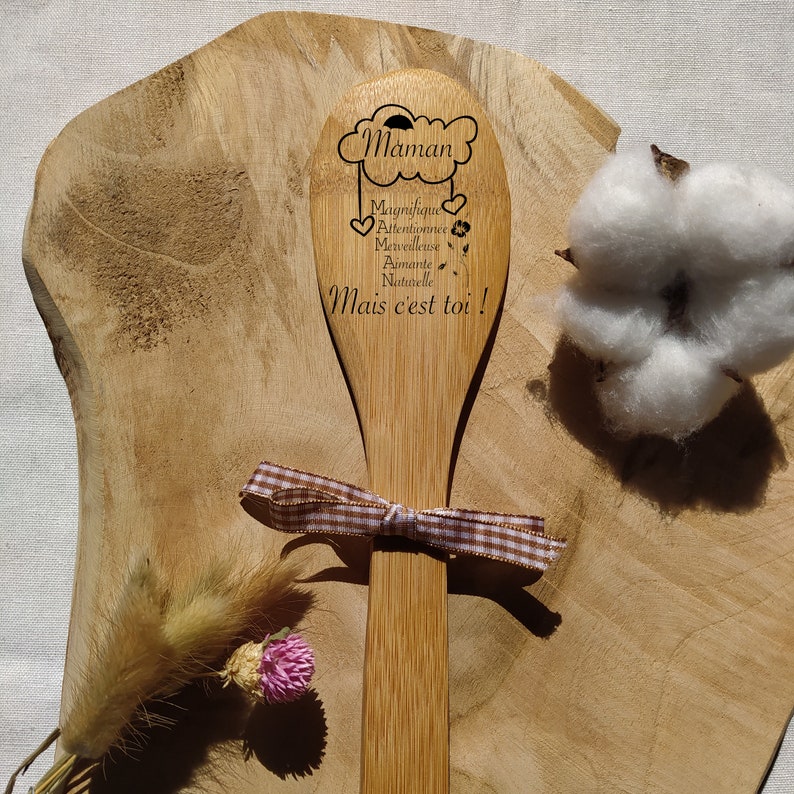 Cuillère en bois personnalisée de cuisine, Spatule de cuisine Personnalisée Cadeau personnalisé Fête des mères Maman mais c'est toi