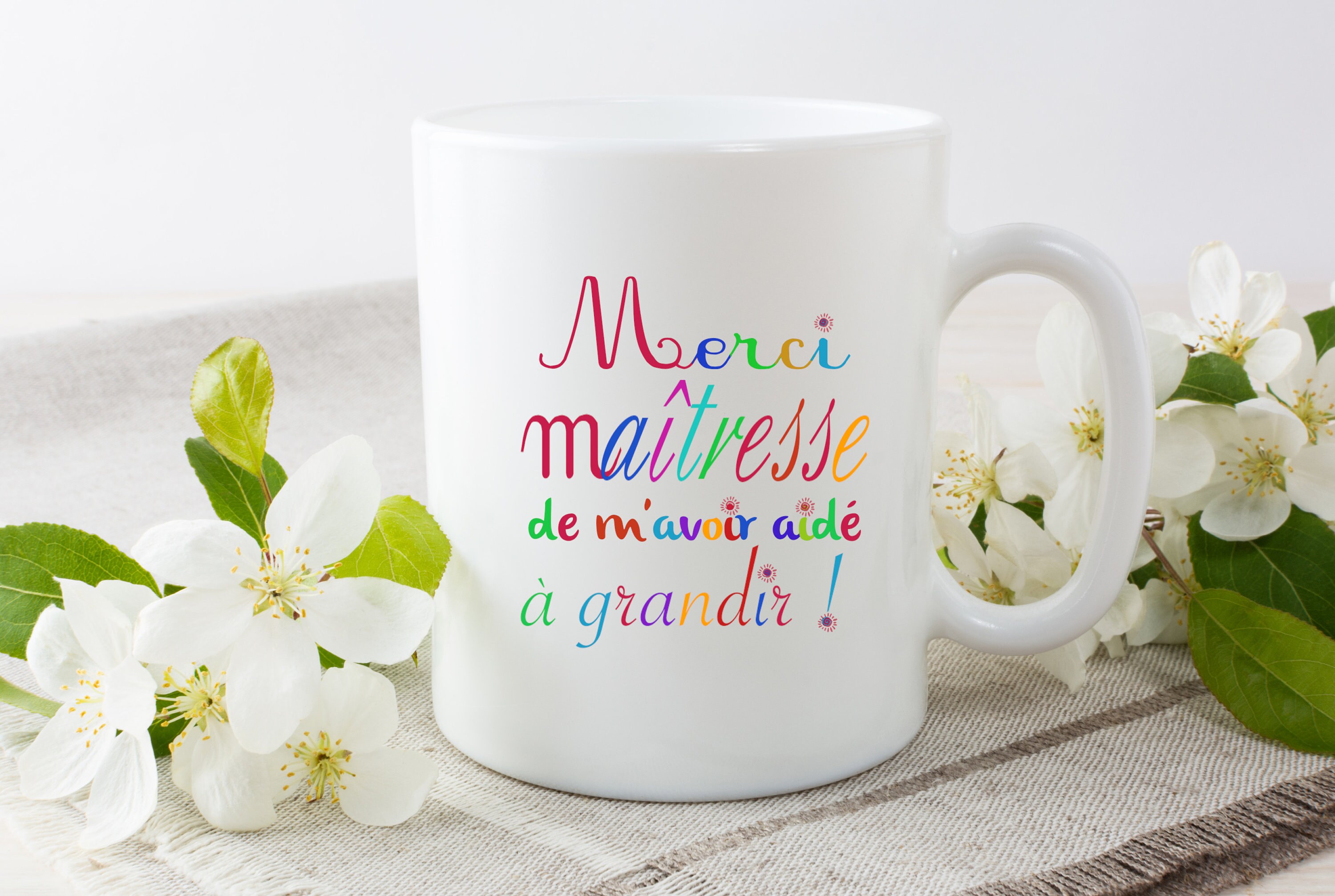 Mug Personnalisé Maîtresse Merci Pour M'avoir Aidé à Grandir, Cadeau Maîtresse, Cadeau Nounou, Atsem