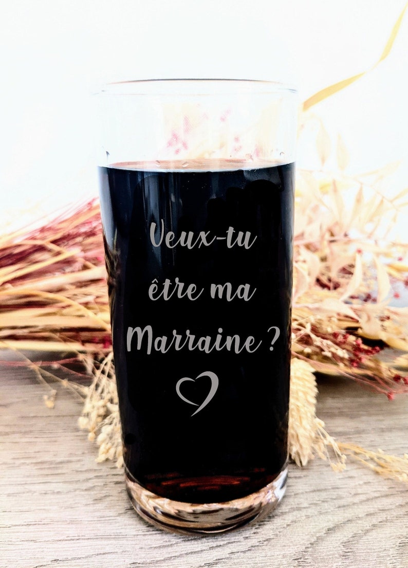 verre gravé personnalisé Demande parrain ou marraine idée cadeau veux-tu être ma marraine, veux-tu être mon parrain plusieurs modèles image 1