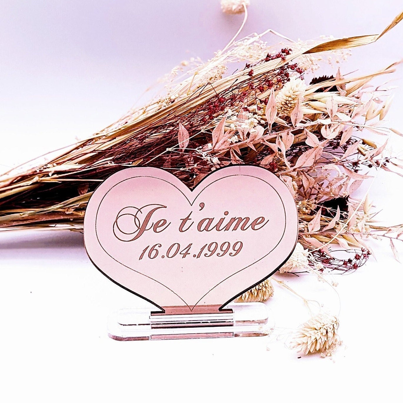 Cadeau Personnalisé Saint-Valentin Cœur Gravé Texte de Votre Choix