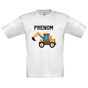 Personalized children's vehicle t-shirt: Tractor and backhoe loader Several models and sizes available Tractopelle jaune