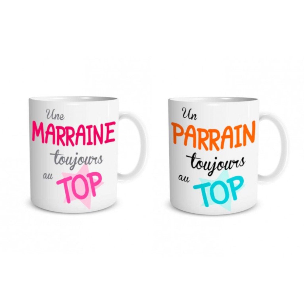 Mug Personnalisé Parrain Au Top ou Marraine Idée Cadeau Baptême