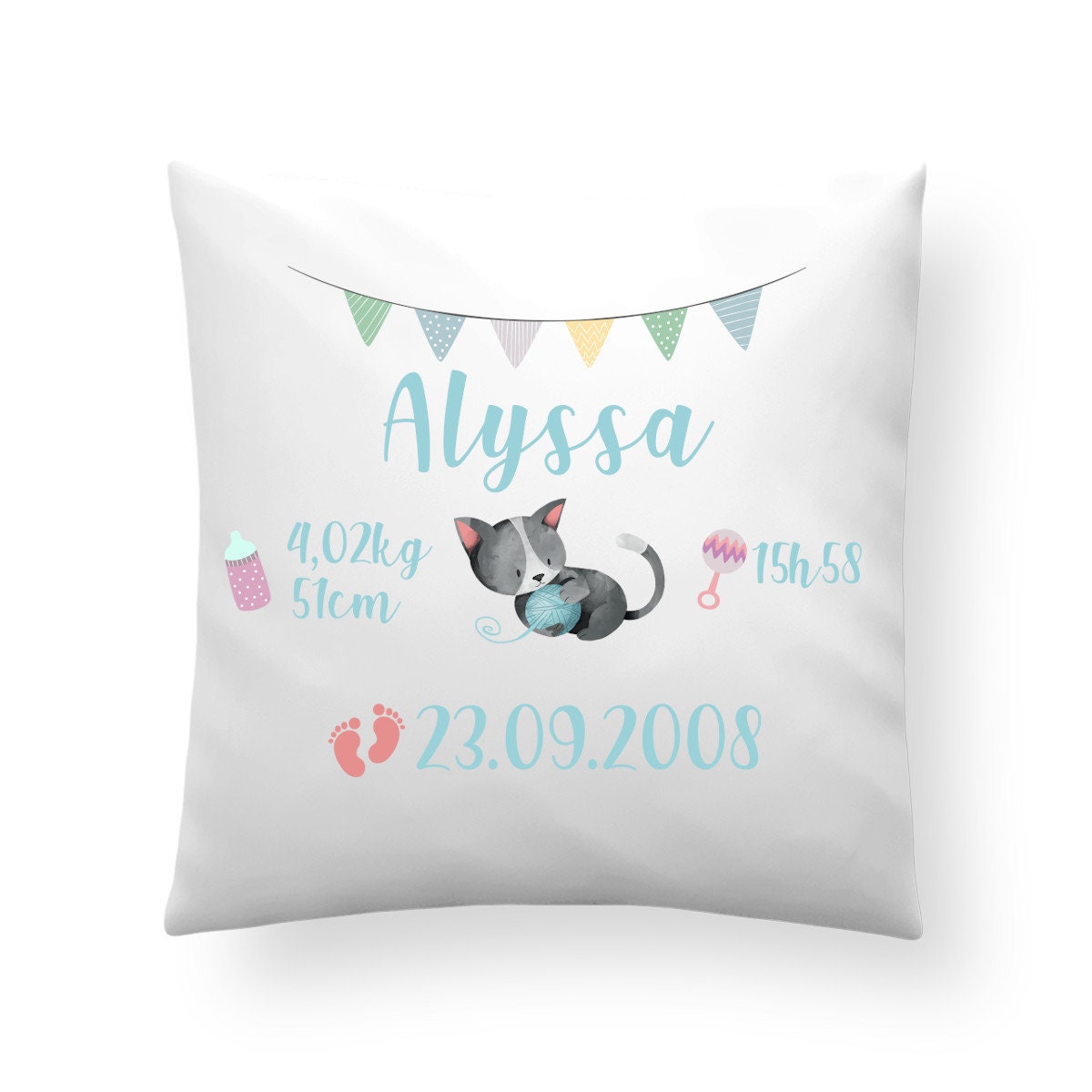 Coussin Naissance Personnalisé Idée Cadeau Naissance.