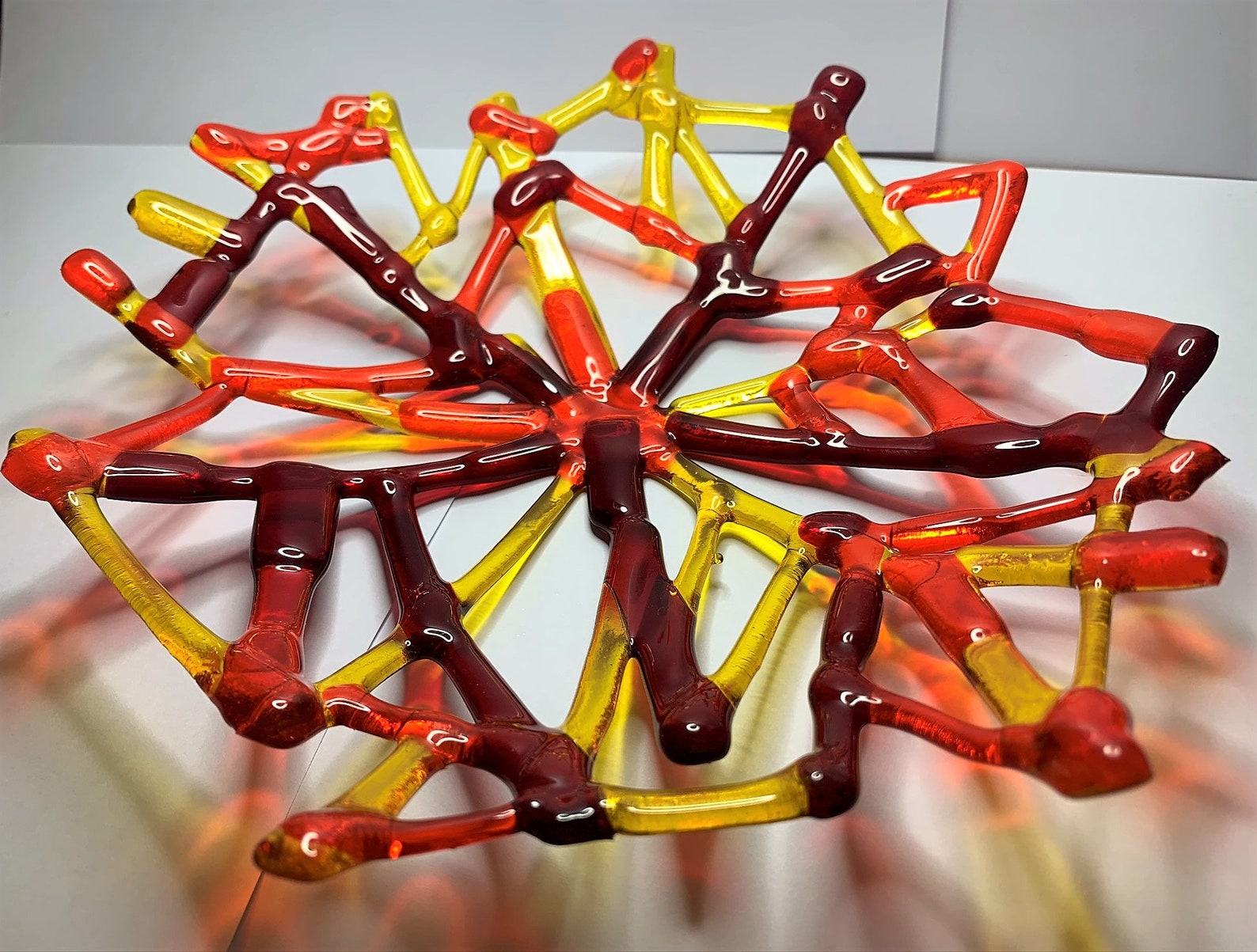 Oranje geel en rood gesmolten glas koraal sierschaal | Etsy
