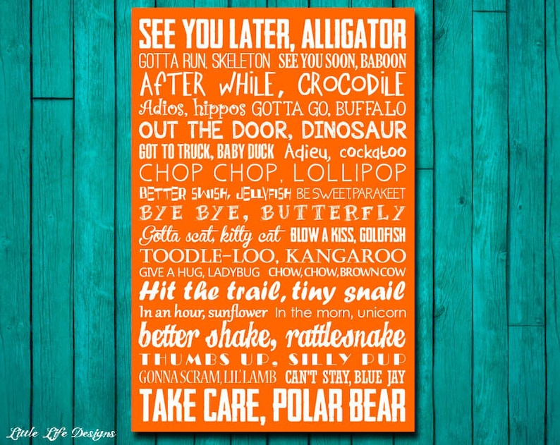 Goodbye Sign. See You Later Alligator. After While Crocodile. Subway Art. Nursery Rhyme. Teacher Decor. Childrens Art. 5 Colors Included image 1