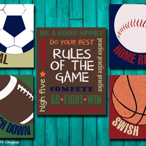Sports Decor - Sports Nursery - Boy Room Decor - Rules of the Game Sign - Football, Baseball, Basketball, Soccer Signs - Kids Sports Decor