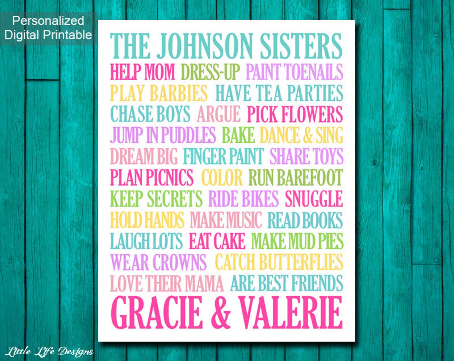 Sisters Wall Art. Personalized Sister Wall Decor. Girls Room | Etsy