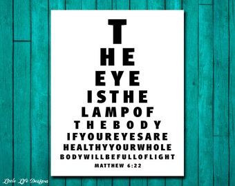 Eye Chart Wall Art. The eye is the lamp of the body. Matthew 6:22. Christian Decor. Office Decor. Eye Doctor Office Wall Art.