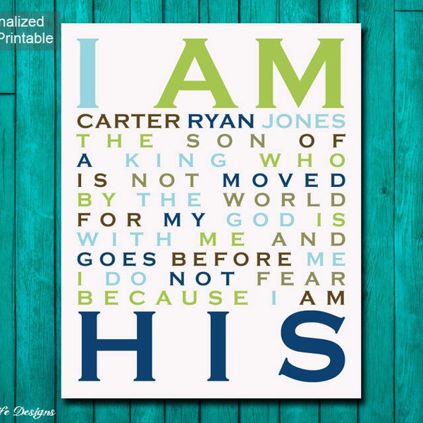 I Am His. Son of a King. Christian Wall Art. Boy Nursery Wall Art. Children's Room Decor. Baby Shower Gift. Personalized Room Decor. Baptism