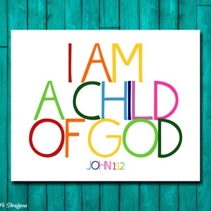 Christian Wall Art. Children's Room Decor. I am a child of God. Kids Room Decor. Rainbow. John 1:12. Nursery Decor. Bible Verse. Playroom