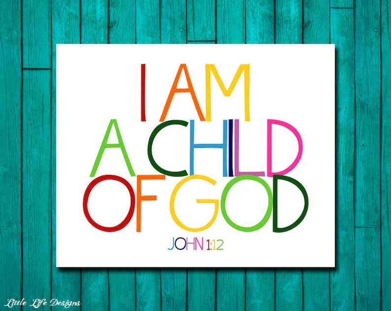 Christian Wall Art. Children's Room Decor. I am a child of God. Kids Room Decor. Rainbow. John 1:12. Nursery Decor. Bible Verse. Playroom image 1