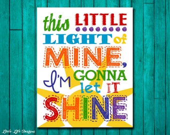 This little light of mine, I'm gonna let it shine. Nursery Decor. Kids Room Decor. Christian Wall Art. Song Quote. Sunday School Wall Art.