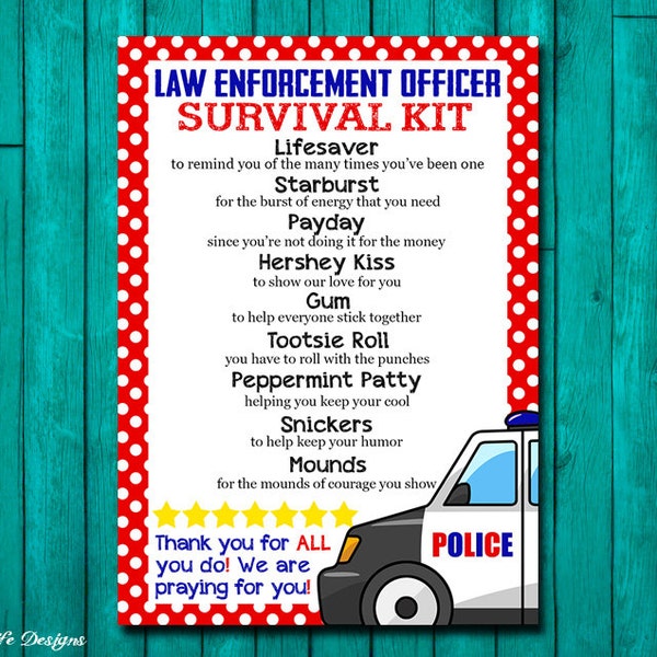 Law Enforcement Gifts. Police Gift Idea. Gift for Police Officer. Police Appreciation. Police Officer Survival Kit. Survival Kit for Police.