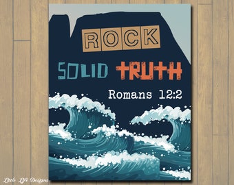 VBS Breaker Rock Beach Theme Decor Sign. VBS 2024 Decor Idea. Rock Solid Truth. Romans 12:2 bible verse sign. Vacation Bible School Decor.