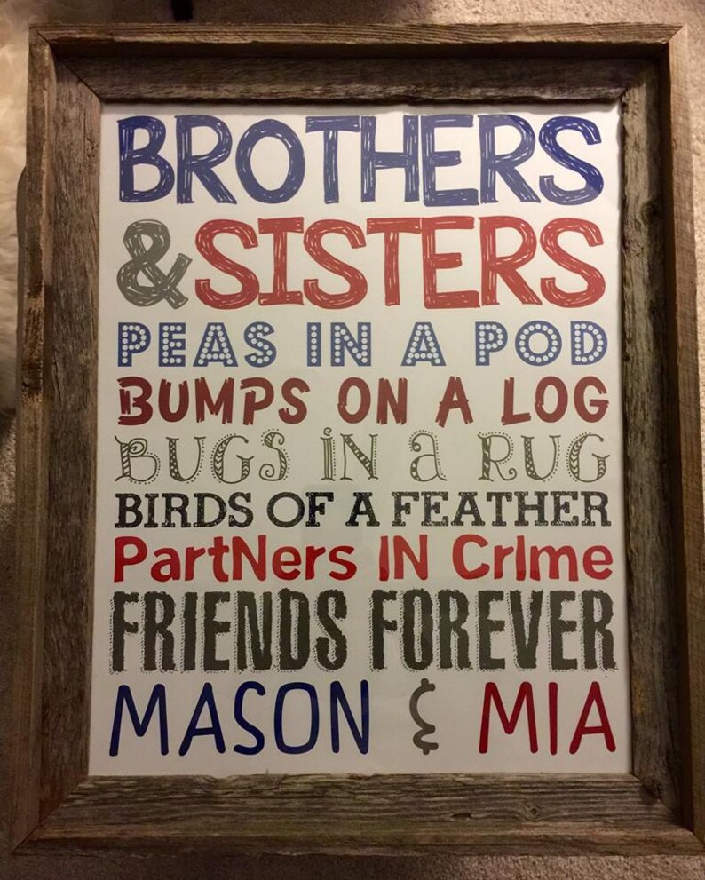 Brother and Sister Wall Art. Sibling Wall Art. Kids Room Etsy