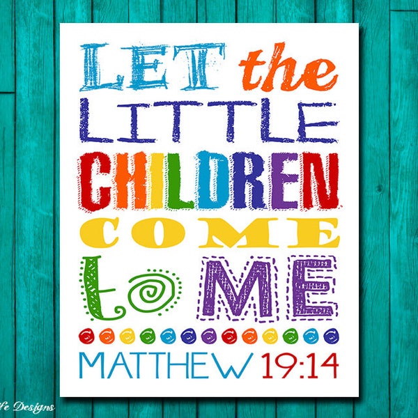 Lasciate che i bambini vengano a me. Matteo 19:14 bambini Chiesa Decor. Christian Decor. Christian Wall Art. Arte della parete della scuola domenicale.