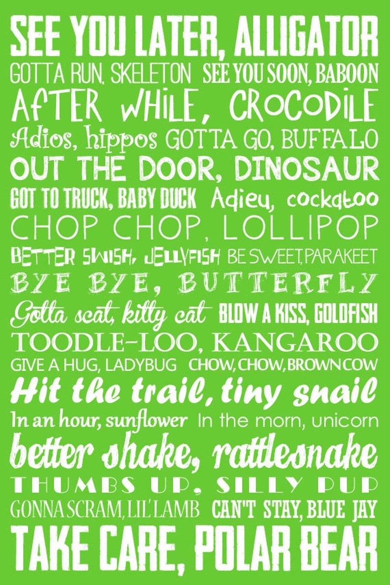 Goodbye Sign. See You Later Alligator. After While Crocodile. Subway Art. Nursery Rhyme. Teacher Decor. Childrens Art. 5 Colors Included image 3