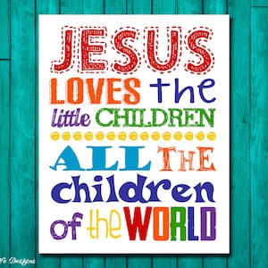 Jesus loves the little children. Childrens Decor. Christian Decor. Christian Wall Art. Christian Nursery. Children of the world. Church Art