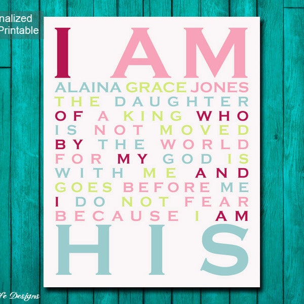 I Am His Daughter of a King. Christian Wall Art. Nursery Wall Art. Children's Room Decor. Baby Shower Gift. Personalized Room Decor. Baptism