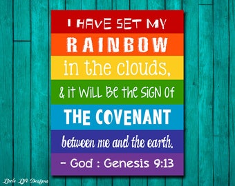 Genesis 9:13. God's Rainbow. God's Promise. Christian Wall Art. Sunday School Decor. Church Decor. Christian Playroom Wall Art. Bible Verse.