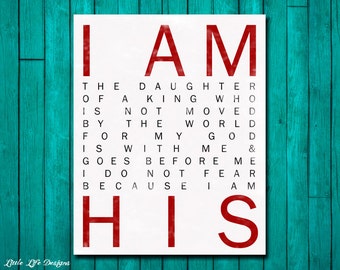 I Am His. Christian Wall Art. Nursery Wall Art. Children's Room Decor. Baby Girl Gift. Gift for Baptism. Gift for Her. Baby Shower Gift.