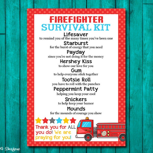 Firefighter Gifts. FIrefighter Gift Idea. Gift for Firefighter Appreciation. Firefighter Survival Kit. Survival Kit for Fireman. FireFighter