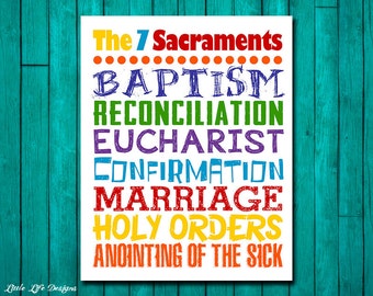 The Seven Sacraments. Catholic Wall Art for Kids. Childrens Room Decor. Catholic School. Catholic Kids Wall Art. The 7 Sacraments. Religious